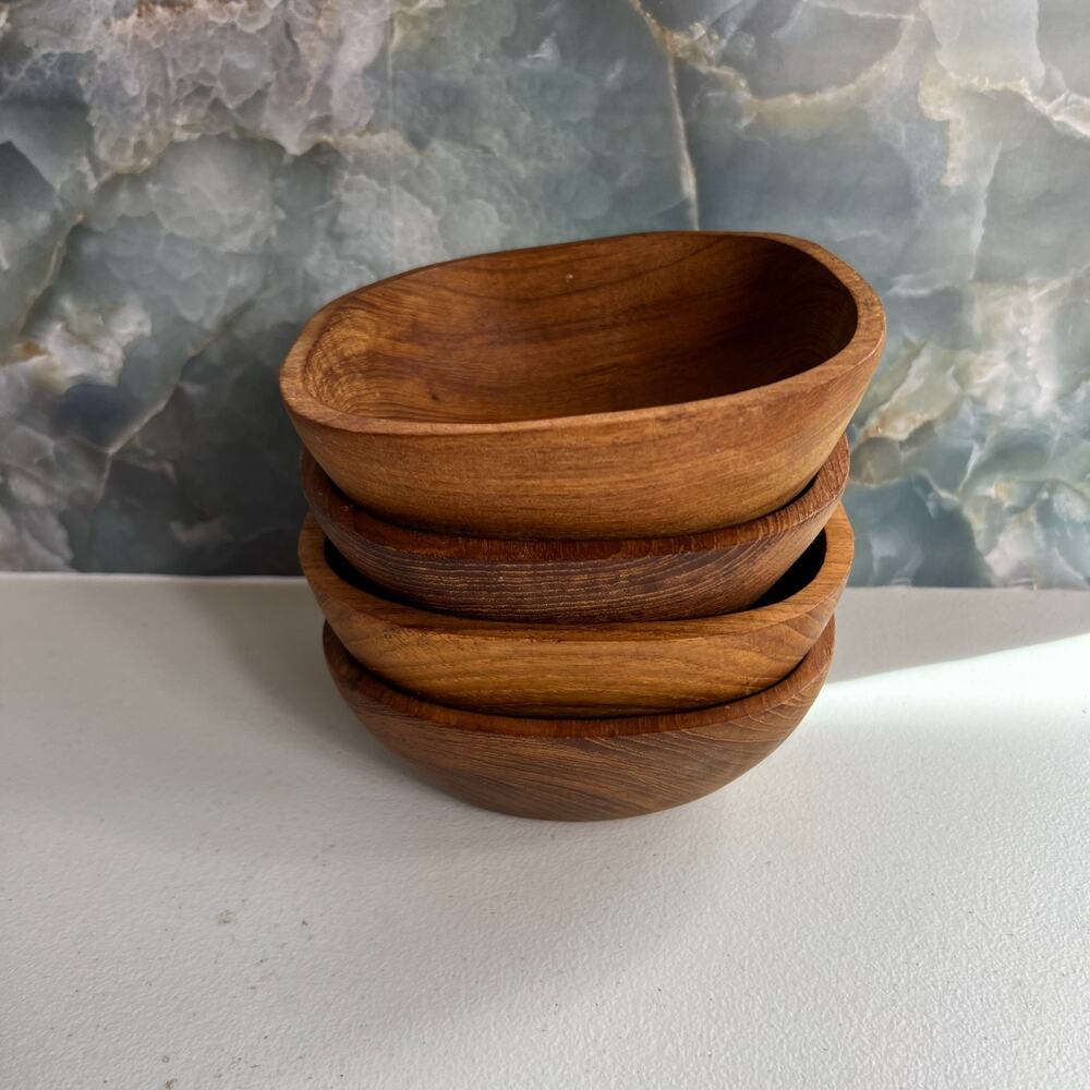 Mid-Century Style 6" Teak Wood Salad Bowls Set of 4